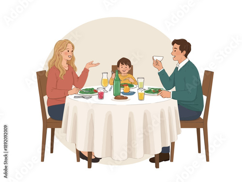 Family having breakfast together at a round dining table