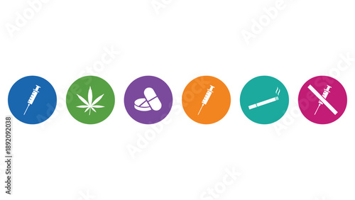 A collection of colorful icons representing various substances and medical equipment
