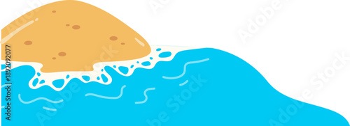 Sandy wave seashore with small island on summer holiday