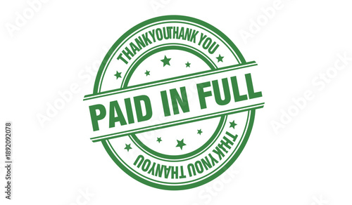 Green paid in full stamp with thank you text