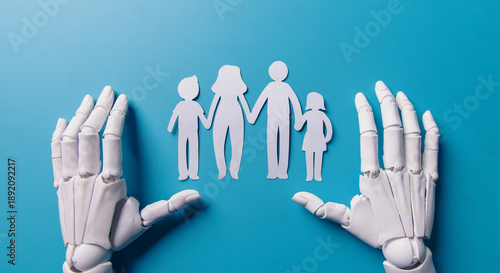 AI Robotic Hands Protecting Paper Cutout Family for Safety Concept