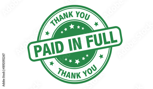 Green paid in full stamp with thank you text