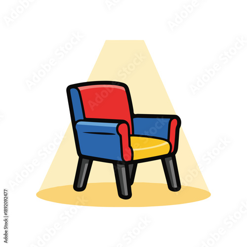 A colorful chair with red, blue and yellow hues