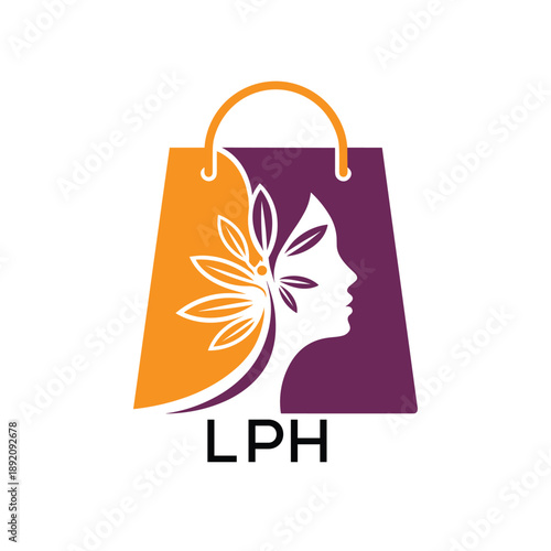 LPH Elegant Beauty Shopping Bag. LPH Logo Design with Female Face and Leaf. LPH Best Icon.
