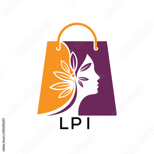 LPI Elegant Beauty Shopping Bag. LPI Logo Design with Female Face and Leaf. LPI Best Icon.
