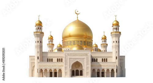 Wallpaper Mural Stunning white and gold mosque with grand golden dome and ornate minarets, isolated on transparent background Torontodigital.ca
