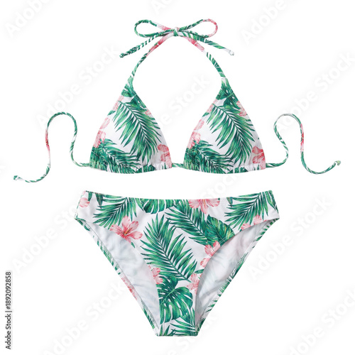Obraz na plátně Two piece bikini with tropical palm leaf print