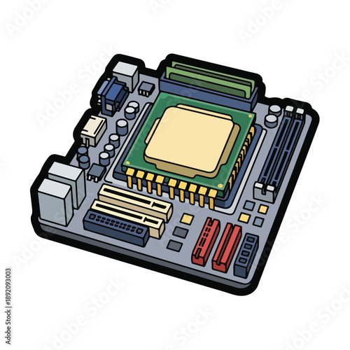 A computer motherboard with various components