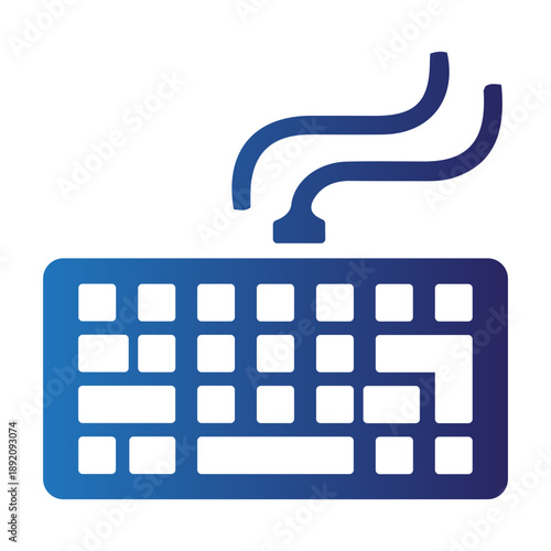 Computer keyboard with blue gradient and wire, an electronic input device for typing and data entry