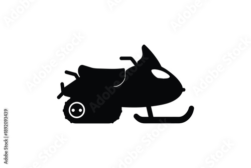 Modern snowmobile silhouette icon isolated on white for winter sports and extreme adventures