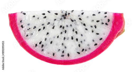 Fotografía Fresh slice of dragon fruit on white