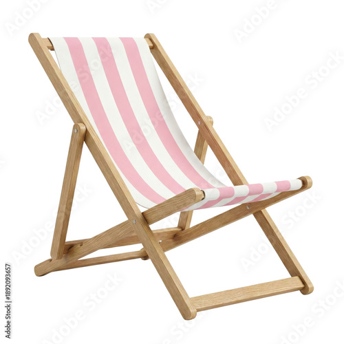Bild auf Leinwand Wooden folding deck chair with pink stripes