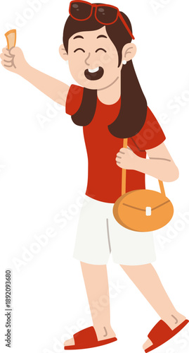 Korean female tourist character on summer vacation