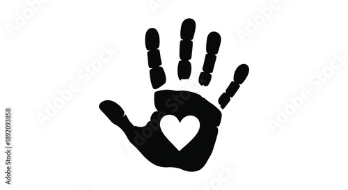 A striking black silhouette depicts an open hand with a heart shaped cutout in the palm high quality professional