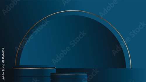 Blue stage and podium background vector design. Luxury blue background with stage and line decoration. Suit for banner, backdrop, product template, and others