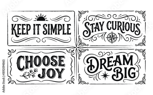 Inspirational Quotes Set with Decorative Elements and Motivational Phrases