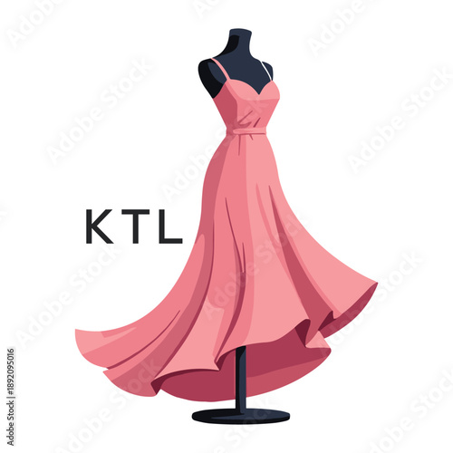 KTL Elegant Pink Dress. KTL Logo Design Fashion Boutique Branding. KTL Clothing Brand Identity Illustration.

