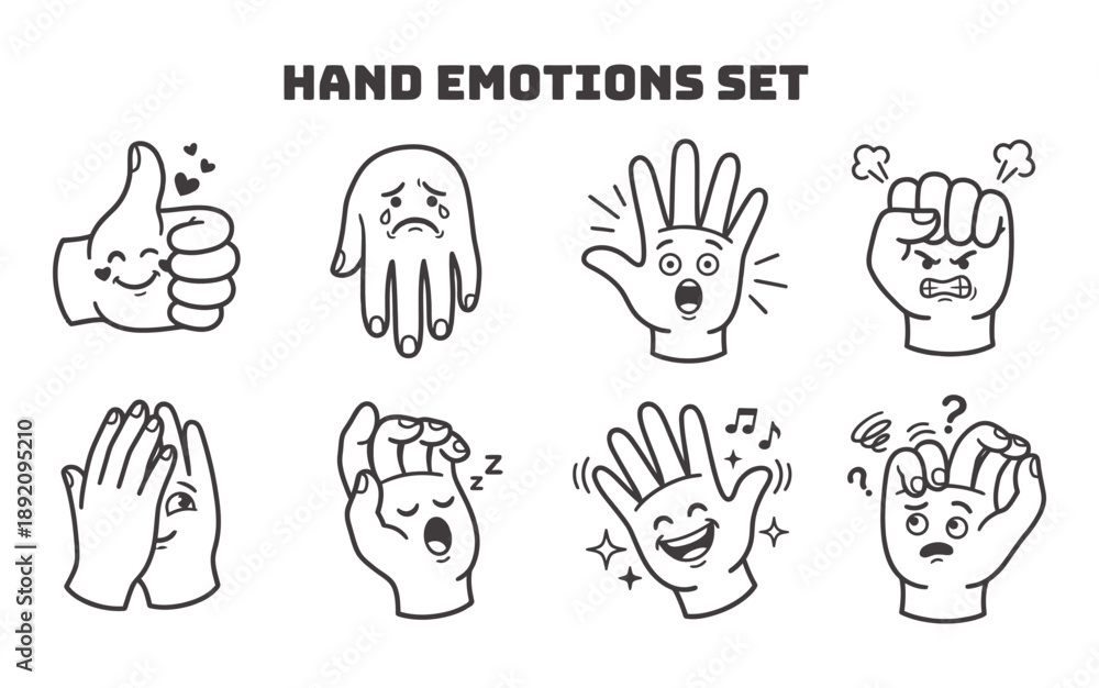 Fototapeta premium Hand Gestures Expressing Emotions A Set of Illustrated Icons