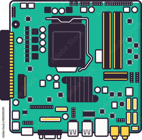 Detailed Computer Motherboard with Electronic Components