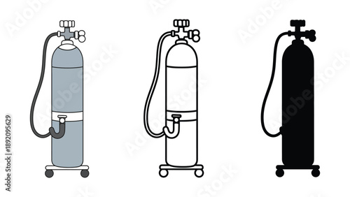 An illustration of three oxygen tanks in different colors and styles