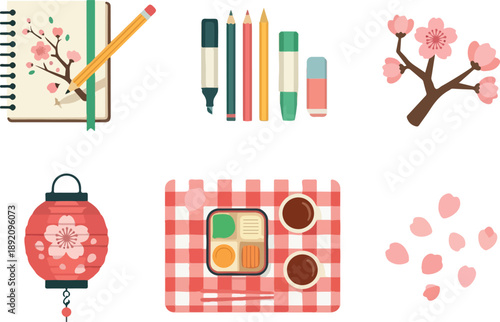 Springtime Collection Cherry Blossoms, Art Supplies, Picnic Set, and Festive Lantern
