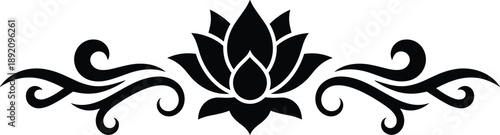 Lotus flower ornament silhouette, floral decorative design element, spiritual yoga symbol, elegant black vector illustration isolated