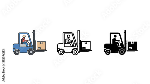 Forklift icons in different colors and styles for industrial use