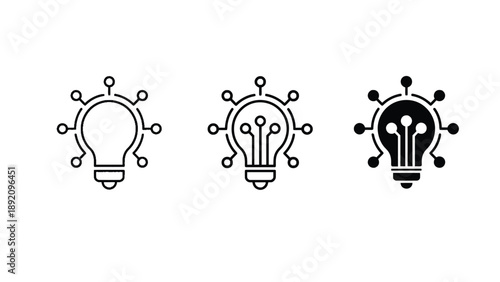 Three colorful light bulb icons with innovative connections on a white background