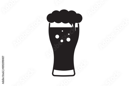 Pint glass of beer with foam and bubbles silhouette icon for beverage and catering concepts