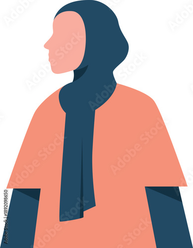 Woman wearing hijab illustration. Muslim headscarf fashion style. World hijab day, woman day vector isolated.