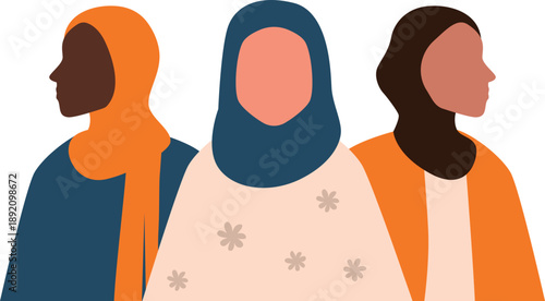 Woman wearing hijab illustration. Muslim headscarf fashion style. World hijab day, woman day vector isolated.