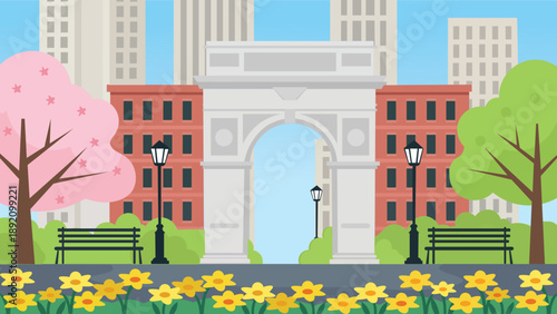 Spring Flowers Front City Landmark