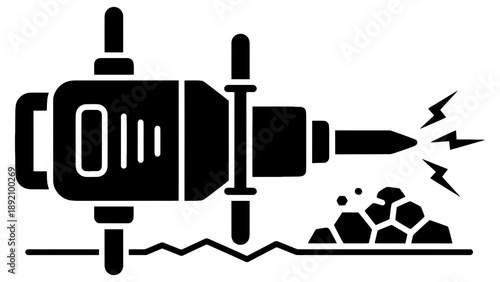 A black and white illustration of a jackhammer in action