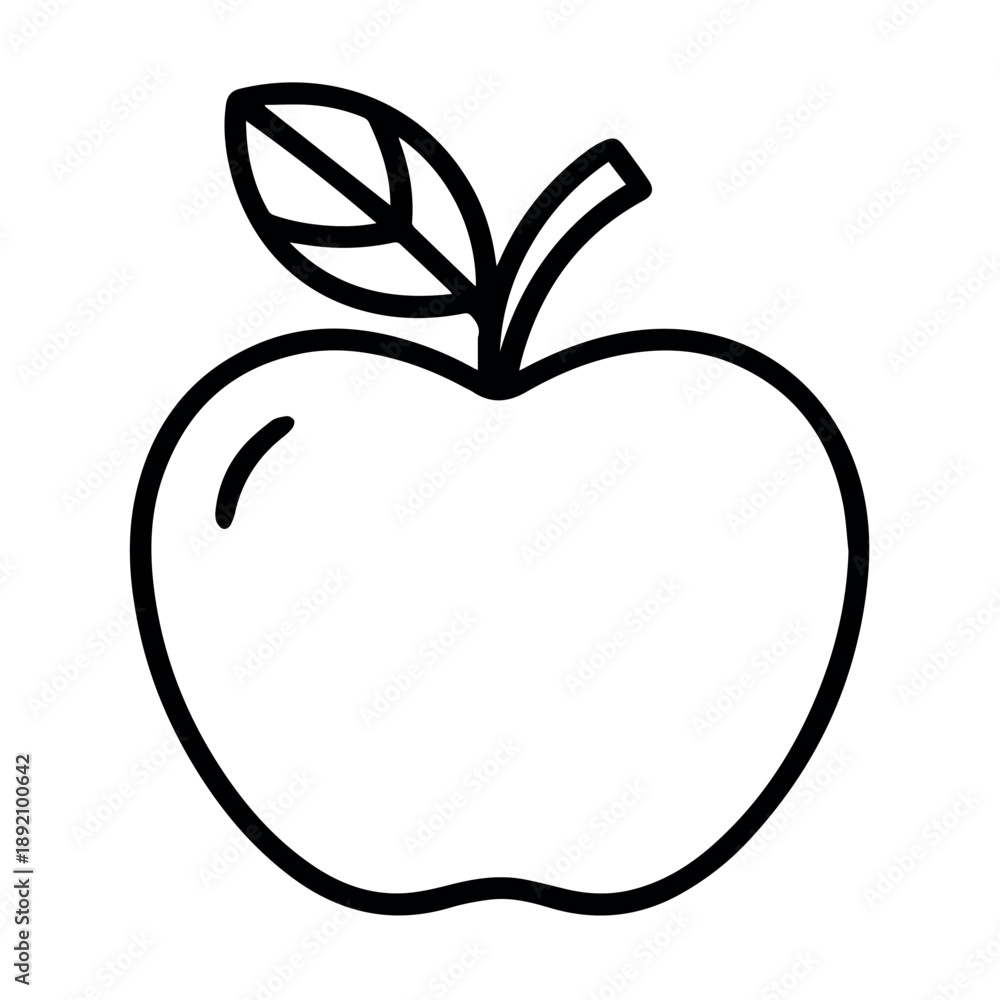Fototapeta premium A simple black line art illustration of an apple with a leaf on a white background