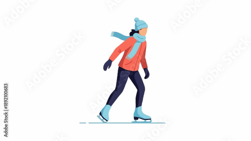 A person in winter clothes ice skating gracefully across a frozen surface, enjoying a cold weather activity.