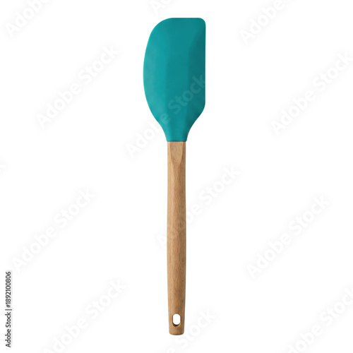 Teal silicone spatula with wooden handle