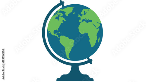 A colorful illustration of a globe on a stand against a white background