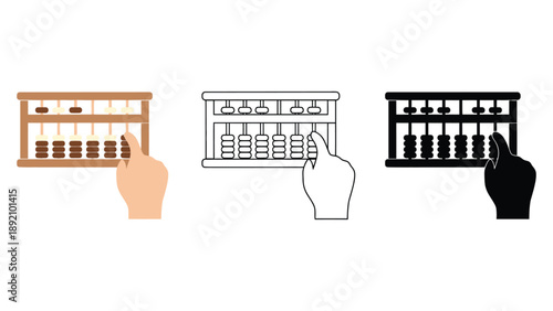 A hand interacting with different abacus illustrations in various colors and styles
