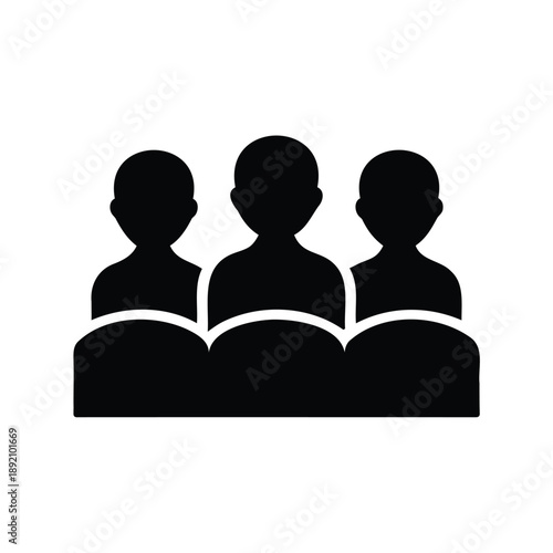 Silhouette of three people sitting in a row, representing audience concept