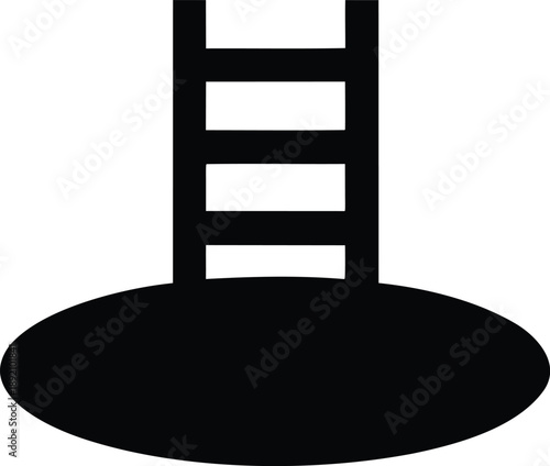 open manhole with ladder silhouette vector illustration on transparent background
