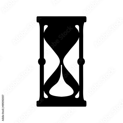 Simple black and white icon depiction of an hourglass for measuring time