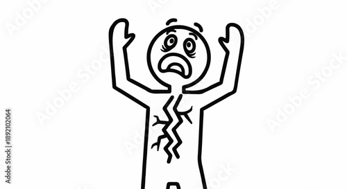 Cartoon man cracking under pressure stress anxiety mental health crisis.