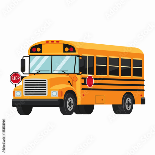 Classic Yellow School Bus With Stop Sign Transportation Vehicle For Students
