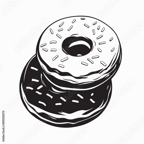 Two Delicious Donuts with Sprinkles Chocolate Image Vector on White Background