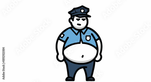 Cartoon of a Fat Police Officer Standing Firmly.