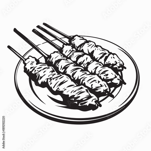 Satay Meat Lamb Chicken Grill Asian Image Vector On White Background