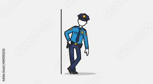 Cartoon police officer leaning against a wall.
