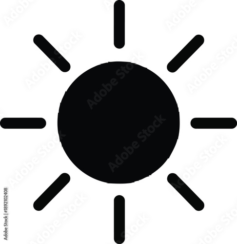 Black sun icon vector illustration with rays symbolizing warmth daylight weather and clear sky isolated on transparent background vector illustration