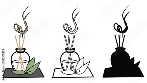 An illustration of three different views of an essential oil diffuser