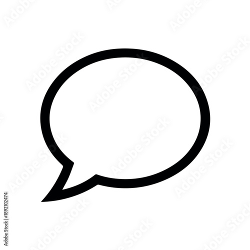 A simple black speech bubble icon on a white background representing a comment or dialogue symbol